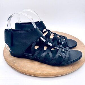 Eileen Fisher Gladiator Sandals Womens 8 Black Tumbled Leather Peep